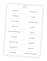 Printable till charader för möhippor. På denna printable finns 18 st titlar på bröllopsfilmer att göra charader om. Klipp ut, vik och lägg dem i en skål som alla kan dra ur. Lek i lag eller individuellt och försök (genom att enbart gestikulera) få de andra att säga hela filmtiteln. Den som gissar rätt först vinner!