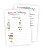 Printable till julleken Emoji-pictionary. Här får alla roligt med emojis! Gästerna ska gissa vilka jul-relaterade ord och låttitlar som gömmer sig bakom de rebus-liknande smiley-pusslen.