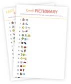 Printable till sommarleken Emoji pictionary. Här ska de som leker komma på vilka sommarord som gömmer sig bakom 15 stycken kombinationer av emojis. Varje ord 'stavas' med 2-3 emojis och det följer med ett facit som gör det enkelt att rätta.
