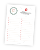 Printable till leken Jul-ABC. Alla alfabetets bokstäver A-Ö står uppradade och de tävlande ska försöka skriva ett julord för varje bokstav. Tavla i lag eller individuellt och den med flest ord vinner!
