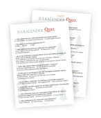 Julkalender-Quiz-printable för julfest eller julafton! Printablen har 10 frågor på temat julkalendrar med tre svarsalternativ var.