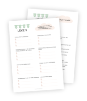 Printable till Listleken för babyshowers. I denna lek ska deltagarna skriva tre ord under 8 olika kategorier med bebistema. Målet är att skriva ord som så många andra som möjligt också kommer skriva, då matchande ord är det som ger poäng.