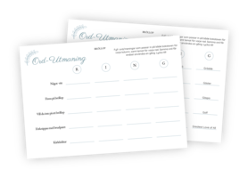 Printables till leken Ordutmaning för bröllop. Här måste deltagarna hitta på ord som passar in på rätt tema och börjar på rätt bokstav. Varje rad har ett tema och för varje kolumn ska orden börja på antingen bokstaven R, I, N eller G.