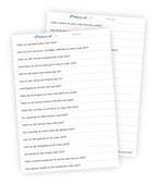 Printable till nyårsleken Pandoras ask. Printablen består av 35 frågor uppdelade på två A4-ark som bara är att skriva ut.