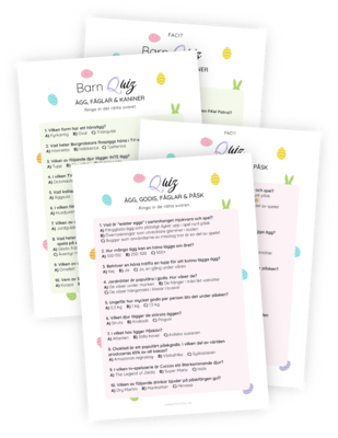 Quiz-printable till påskfirandet för barn och vuxna! Både barn- och vuxen-versionerna har 10 frågor var på påsktema där alla har tre svarsalternativ. Enkel att skriva ut och leka tillsammans med släkt, vänner, barnen och kollegor. Quiz-printable till påskfirandet för barn och vuxna! Både barn- och vuxen-versionerna har 10 frågor var på påsktema där alla har tre svarsalternativ. Enkel att skriva ut och leka tillsammans med släkt, vänner, barnen och kollegor.