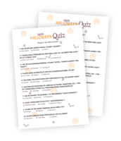 Quiz-printable för barn till halloween-festen! 10 stycken barnfrågor på temat halloween med tre svarsalternativ var. Allt är barnanpassat och handlar om filmer, sagor och spel de gillar.