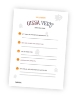 Printable för halloween-leken Gissa vem? Här får deltagarna chansen att dela lite personliga tankar svar på 5 frågor. Sen ska alla gissa vem som skrev vilka svar!