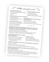 Printable till bröllopsleken Vilken sorts gäst är du? Här ska gästerna fylla i hur de reagerar i 12 olika situationer. Berättar de om de spiller på grannen och hur reagerade de när de fick inbjudan till bröllopet?